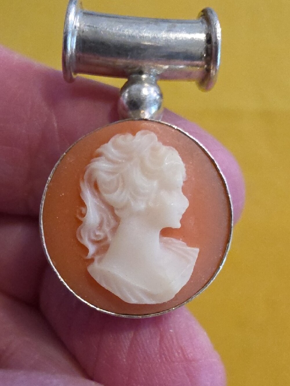 Vintage Hand-Carved Shell Cameo ▪︎ Set In 925 ▪ Slide-On Bale Setting